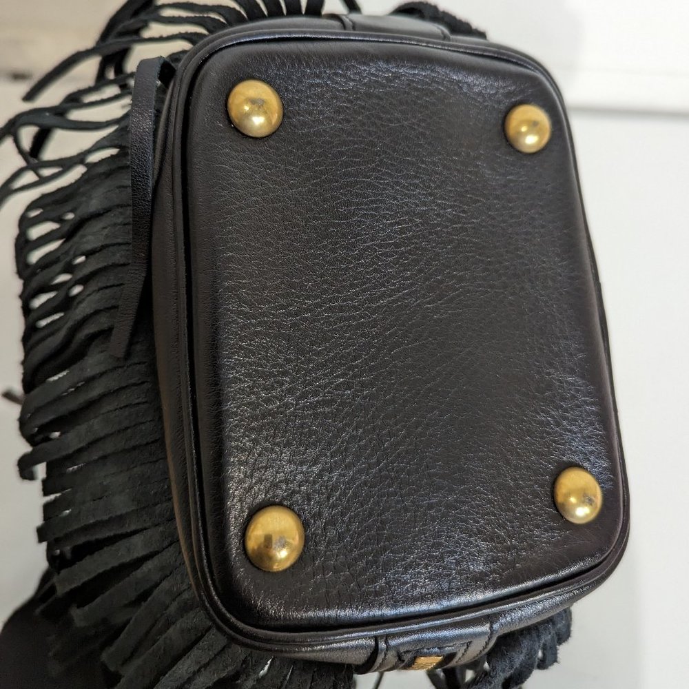 YSL Yves SAINT LAURENT Small Fringe Bucket Bag black gold vintage  Emmanuell - Picture 11 of 12